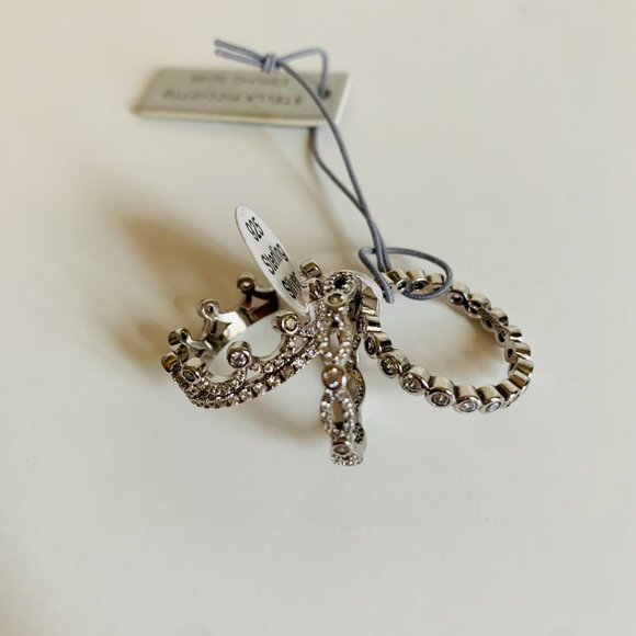 STELLA PICCIOTTO STACKABLE STERLING SILVER SET OF 3 RINGS CROWN WITH STONES - Picture 5 of 9
